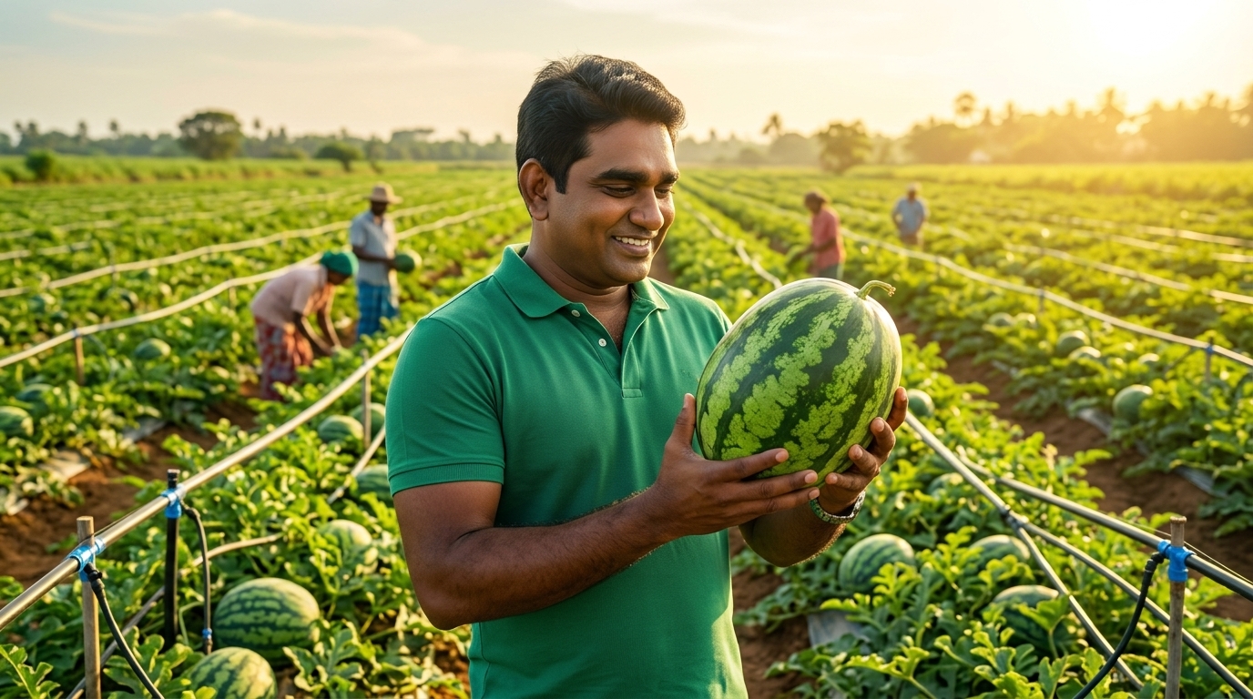 Namal Palansuriya Inspecting 10-Acre Watermelon Harvest in Puttalam